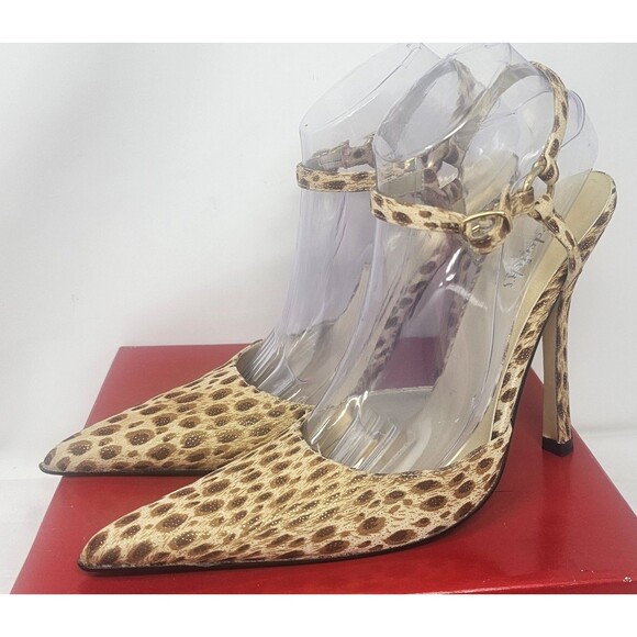 Fredericks of Hollywood Sexy Stiletto Heels Leopard Strappy Pointed Toe Size 9 - Picture 1 of 16